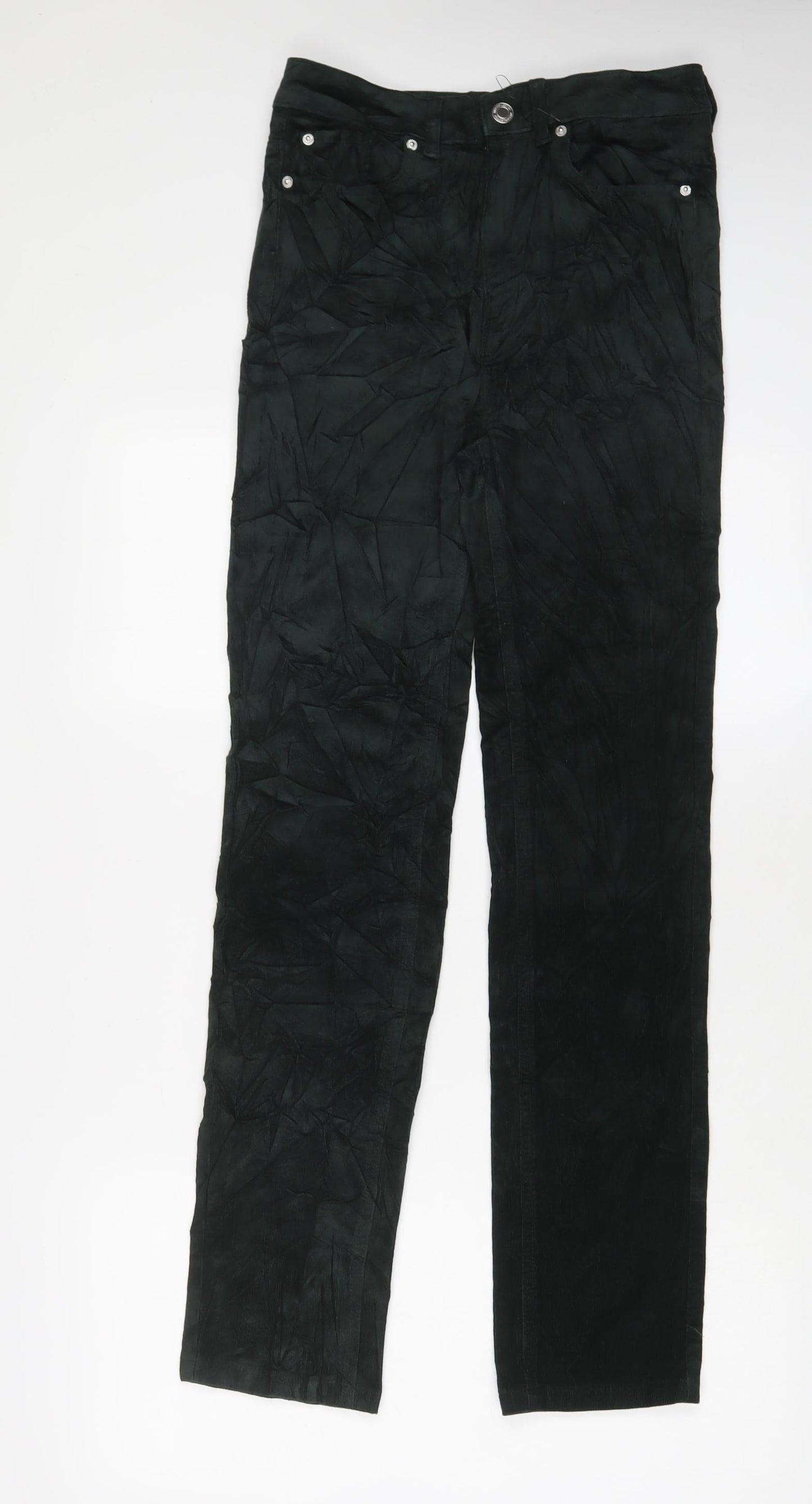 Marks and Spencer Womens Green Cotton Trousers Size 8 L31 in Regular Zip