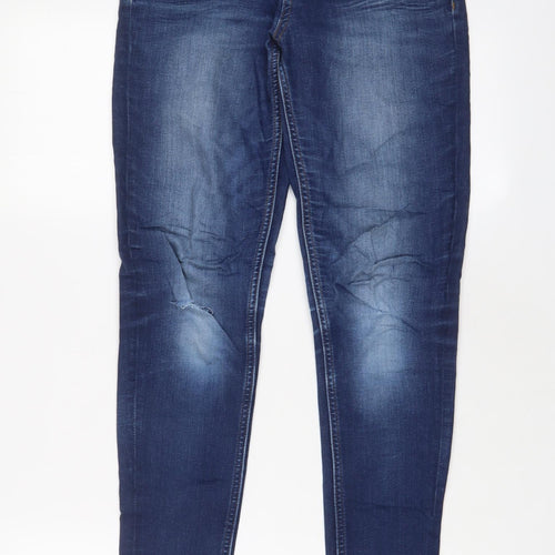 Marks and Spencer Womens Blue Cotton Skinny Jeans Size 8 L28 in Regular Zip