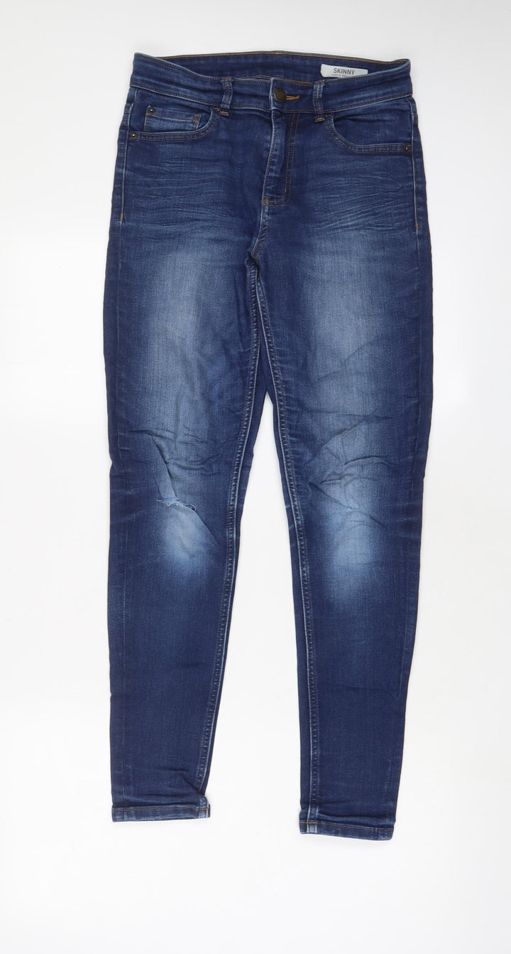Marks and Spencer Womens Blue Cotton Skinny Jeans Size 8 L28 in Regular Zip