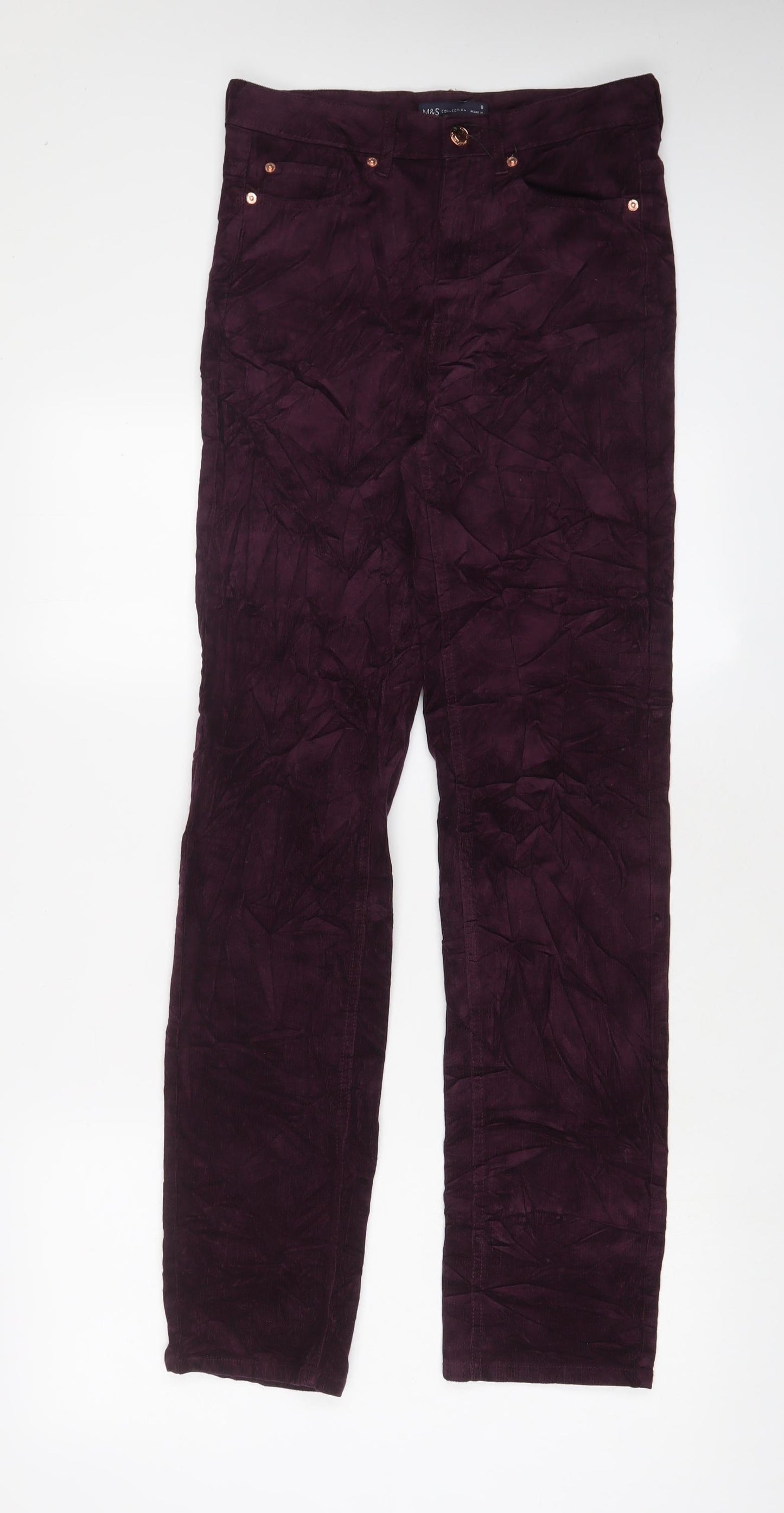 Marks and Spencer Womens Purple Cotton Trousers Size 8 L31 in Regular Zip