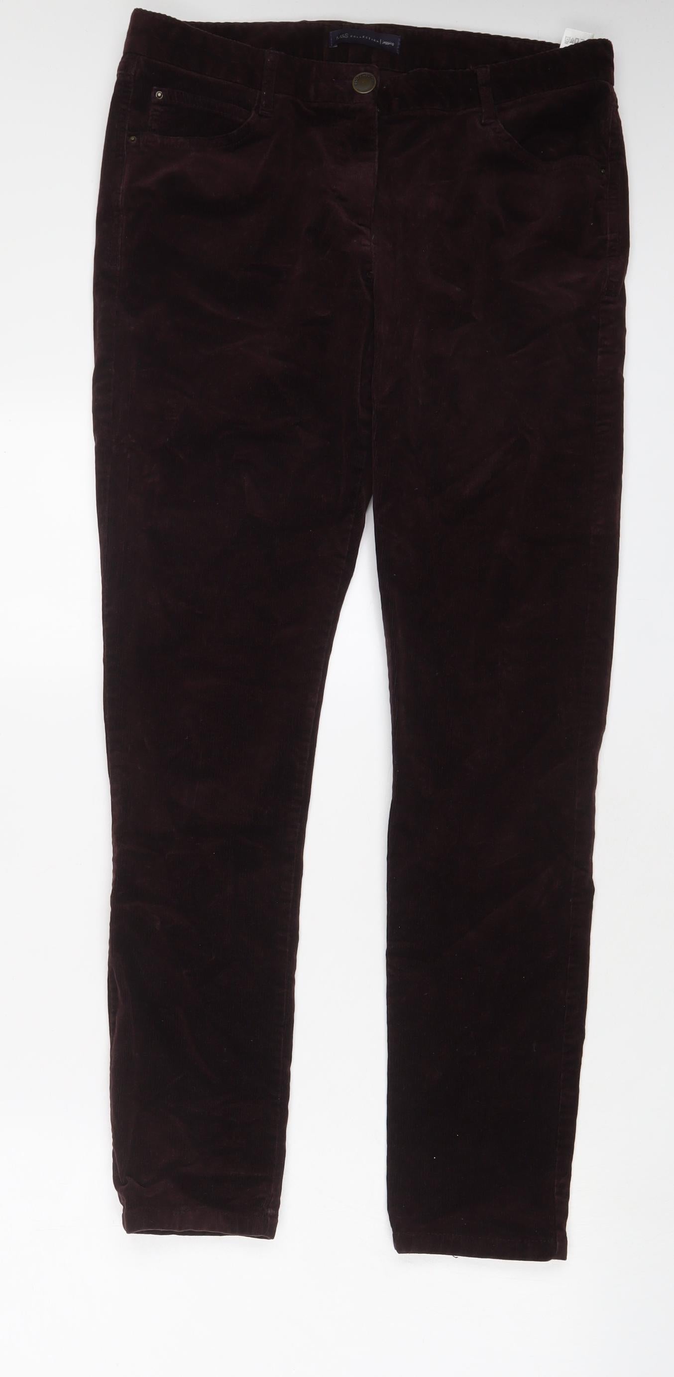 Marks and Spencer Womens Brown Cotton Trousers Size 12 L30 in Regular Zip