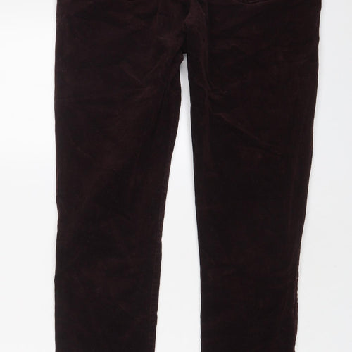 Marks and Spencer Womens Brown Cotton Trousers Size 12 L30 in Regular Zip