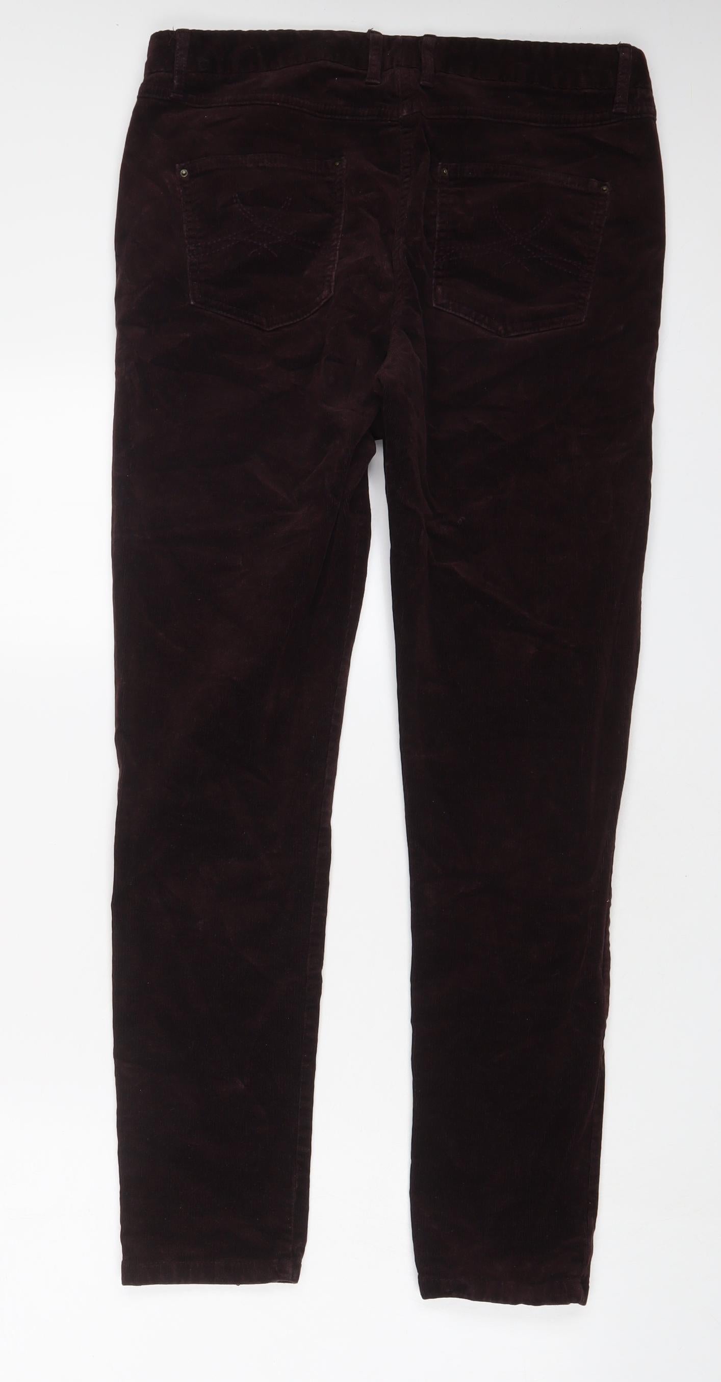Marks and Spencer Womens Brown Cotton Trousers Size 12 L30 in Regular Zip