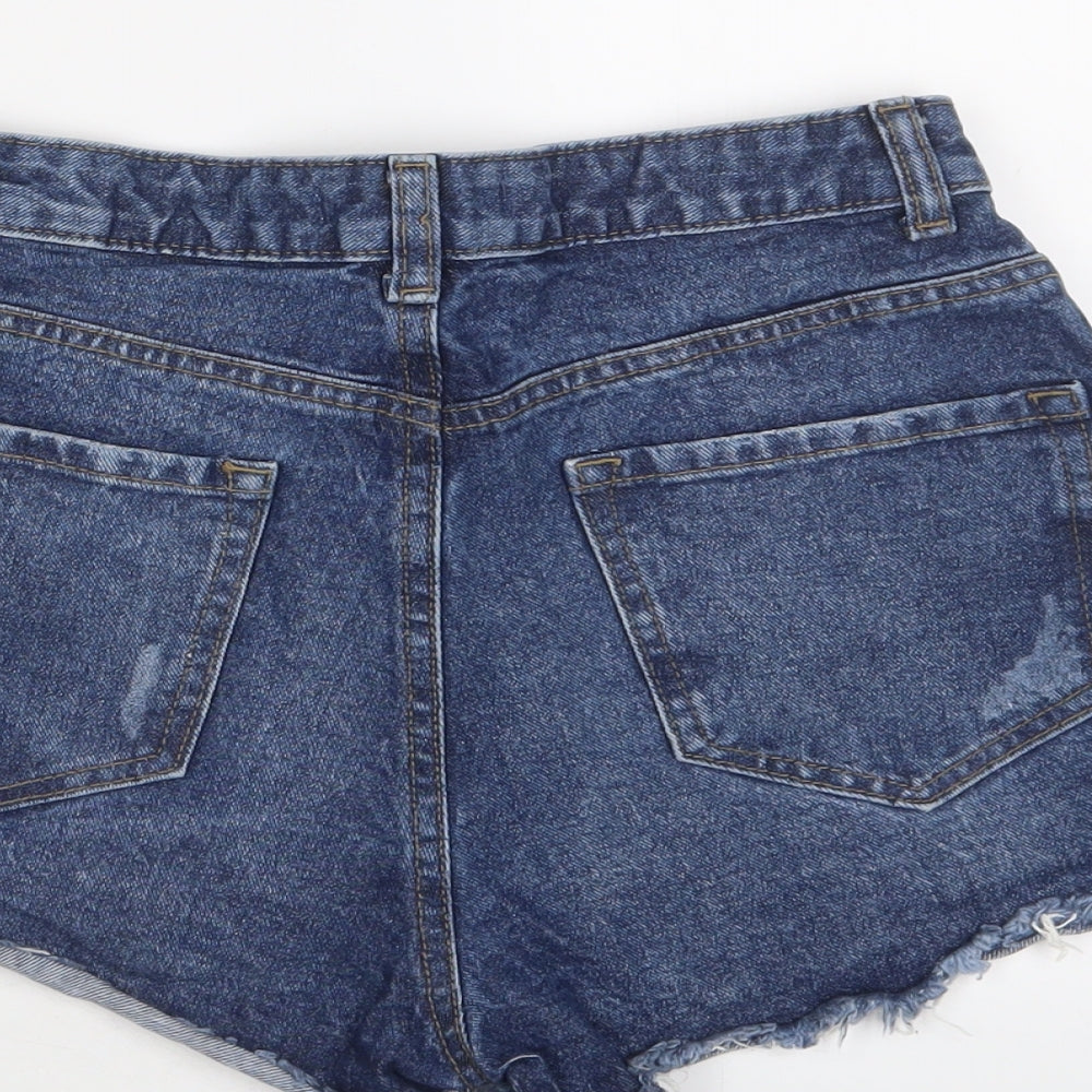 Denim & Co. Womens Blue Cotton Hot Pants Shorts Size 10 Regular Zip