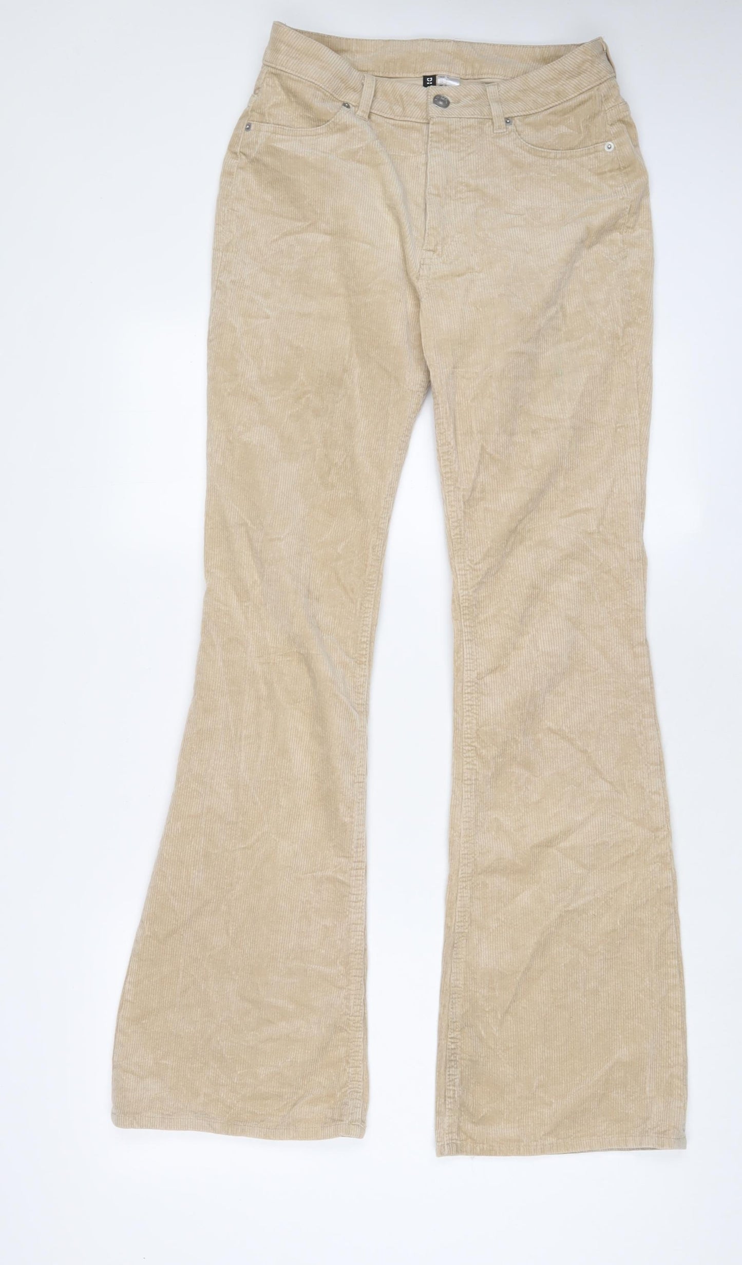 H&M Womens Beige Cotton Trousers Size 10 L32 in Regular Zip