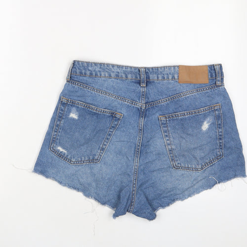 H&M Womens Blue Cotton Basic Shorts Size 30 in Regular Button - Distressed