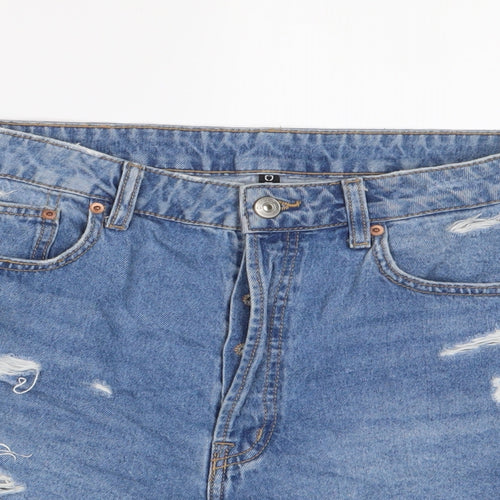 H&M Womens Blue Cotton Basic Shorts Size 30 in Regular Button - Distressed
