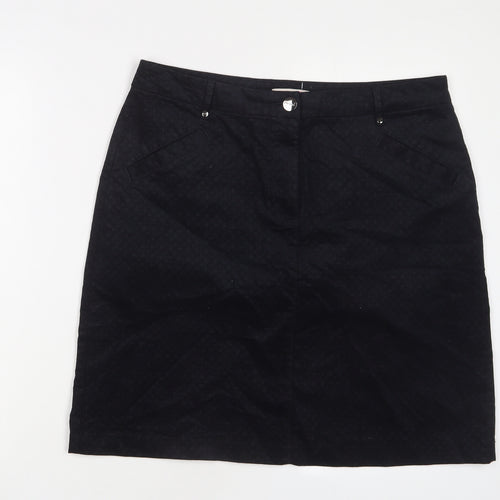 Per Una Womens Black Argyle/Diamond Cotton A-Line Skirt Size 16 Zip