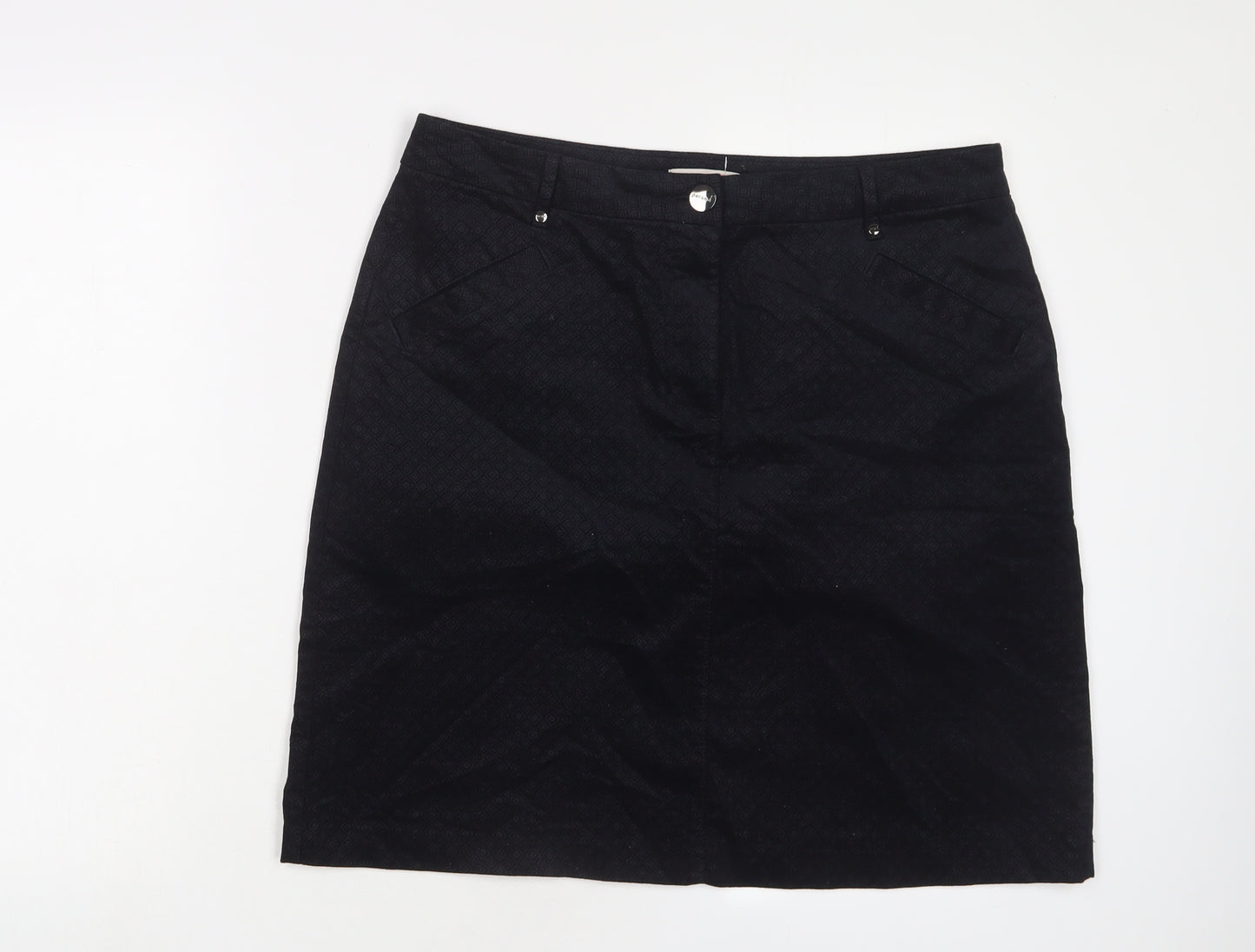 Per Una Womens Black Argyle/Diamond Cotton A-Line Skirt Size 16 Zip