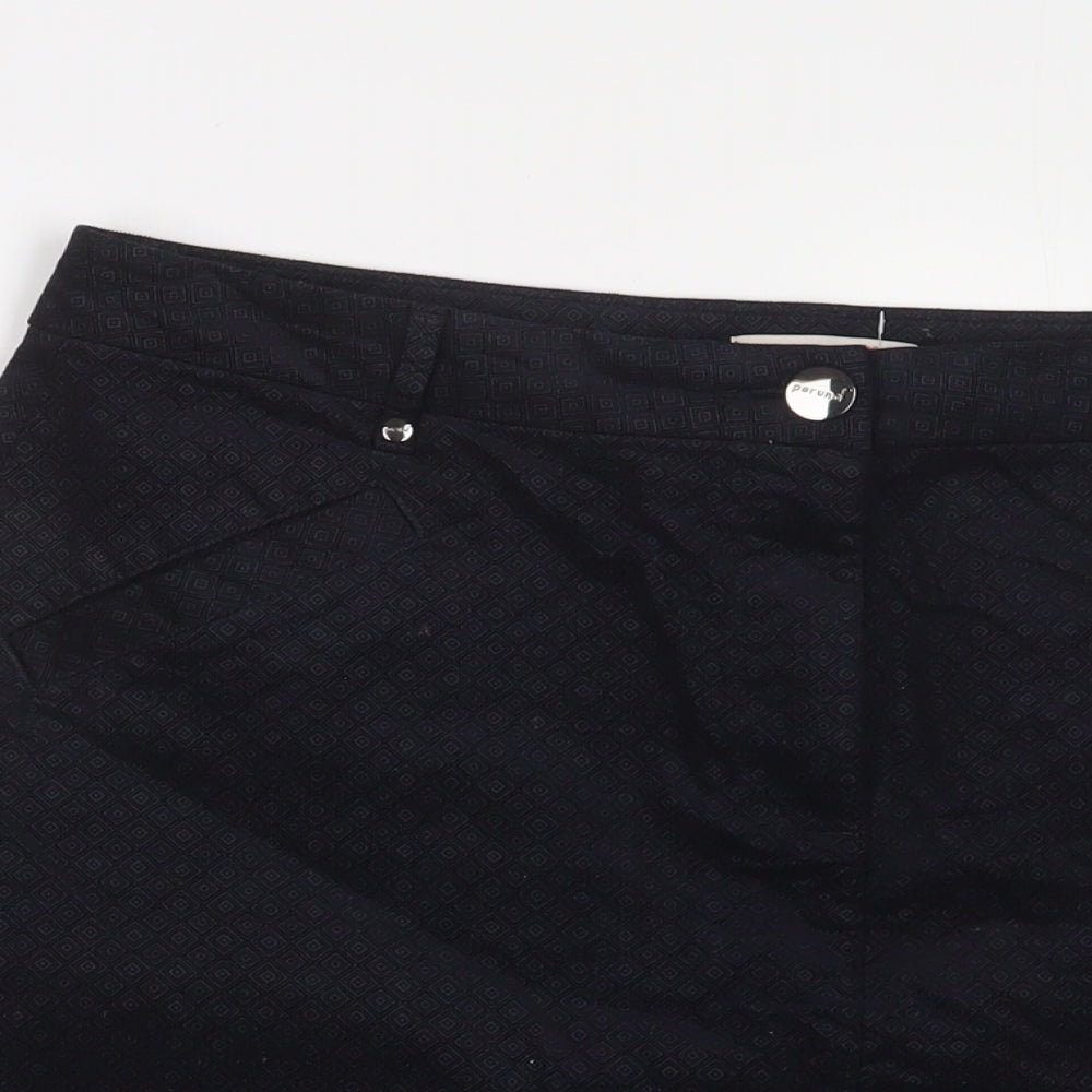 Per Una Womens Black Argyle/Diamond Cotton A-Line Skirt Size 16 Zip