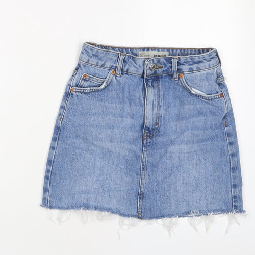 Topshop Womens Blue Cotton A-Line Skirt Size 6 Zip