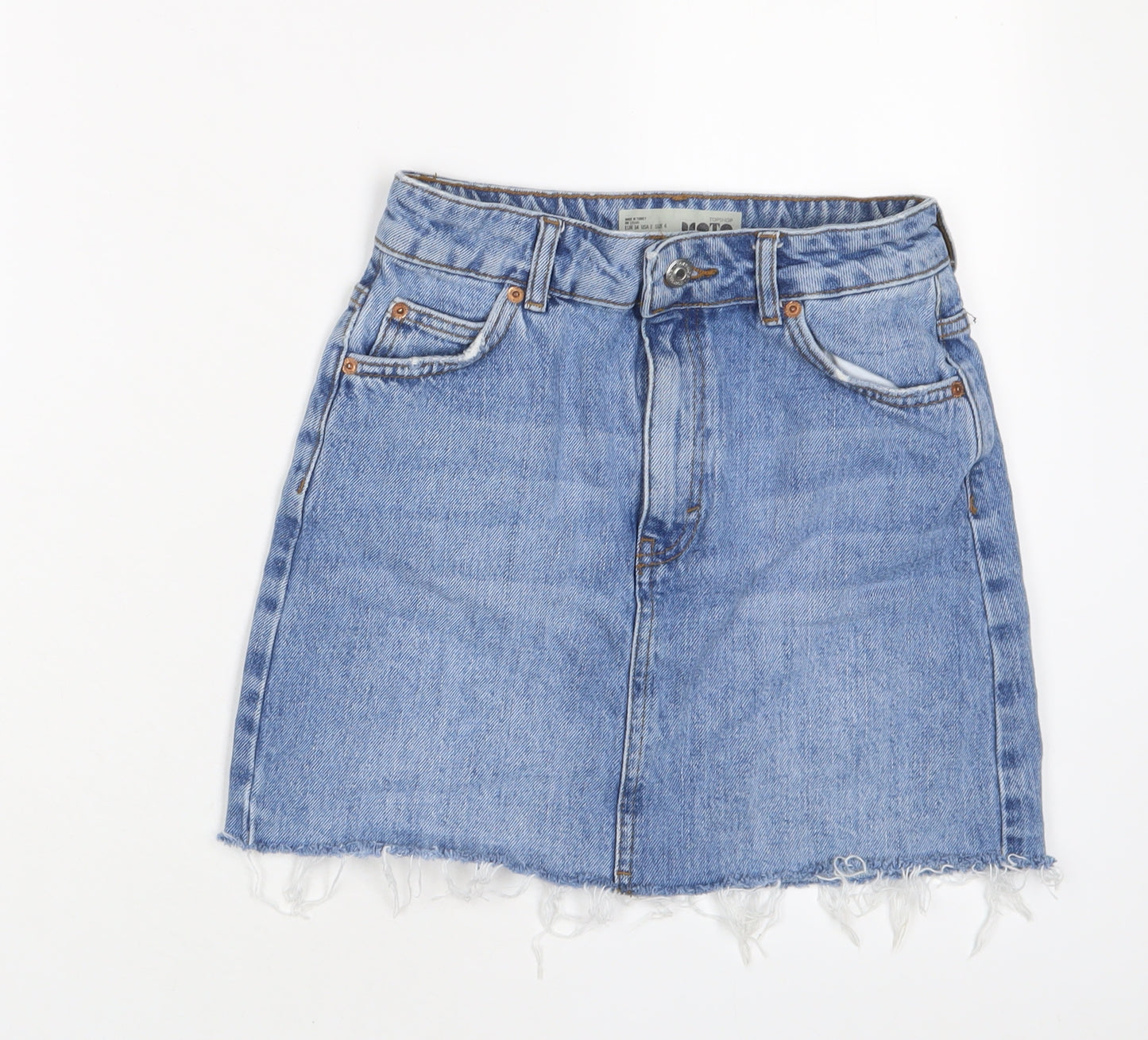 Topshop Womens Blue Cotton A-Line Skirt Size 6 Zip