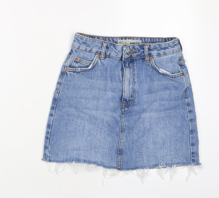 Topshop Womens Blue Cotton A-Line Skirt Size 6 Zip