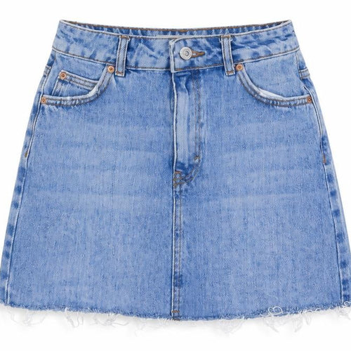 Topshop Womens Blue Cotton A-Line Skirt Size 6 Zip
