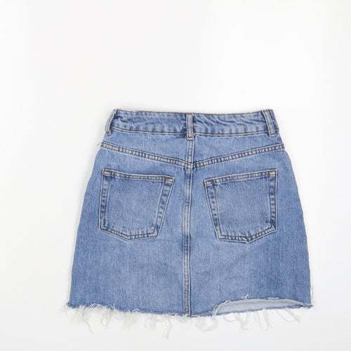 Topshop Womens Blue Cotton A-Line Skirt Size 6 Zip