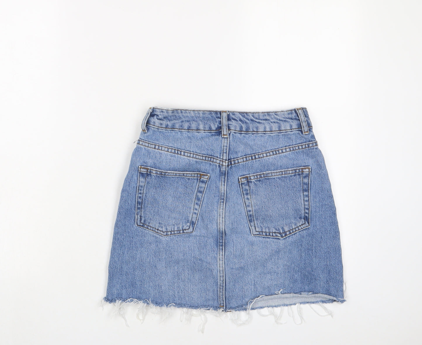 Topshop Womens Blue Cotton A-Line Skirt Size 6 Zip