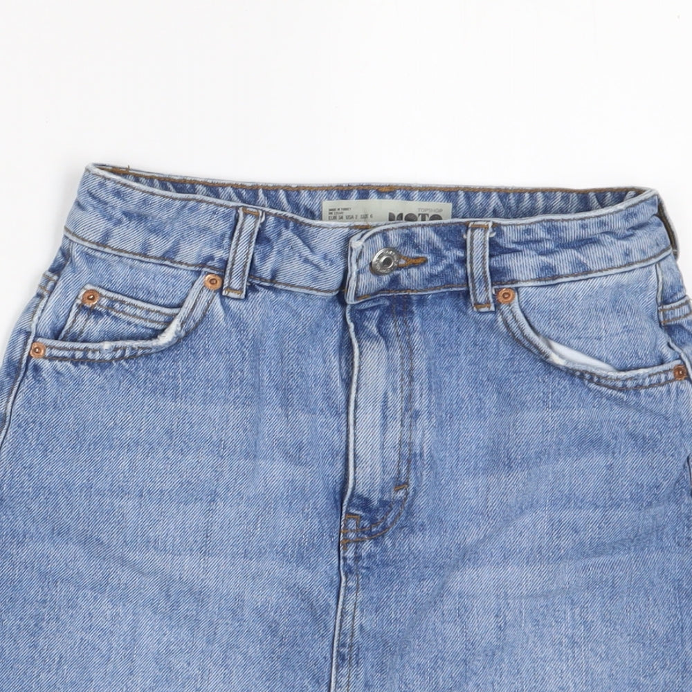 Topshop Womens Blue Cotton A-Line Skirt Size 6 Zip