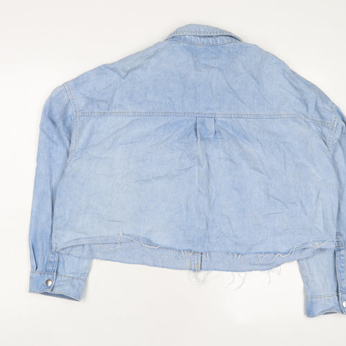 New Look Womens Blue Cotton Cropped Button-Up Size 16 Collared