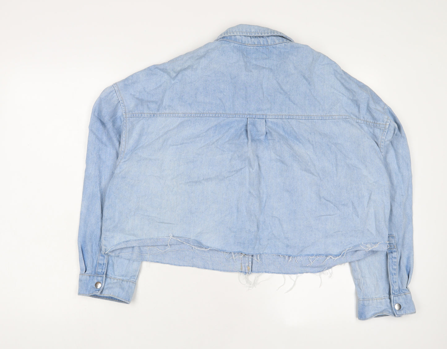 New Look Womens Blue Cotton Cropped Button-Up Size 16 Collared