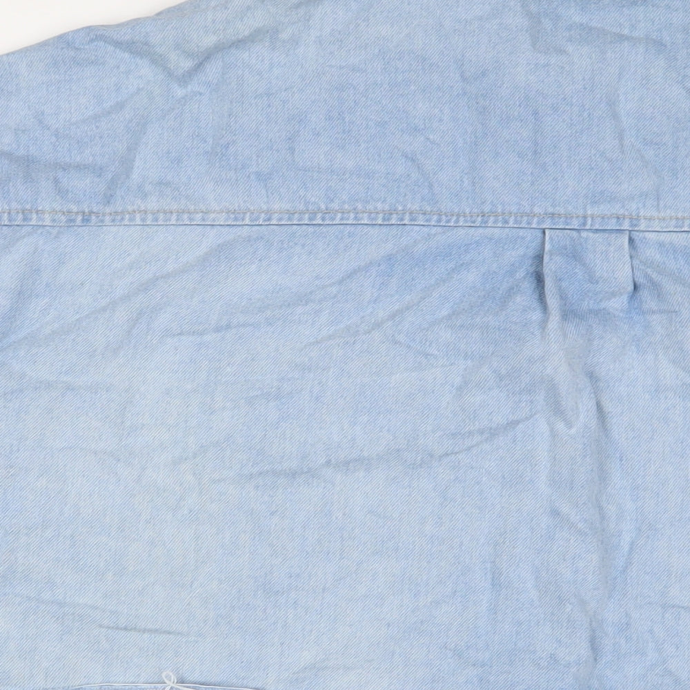 New Look Womens Blue Cotton Cropped Button-Up Size 16 Collared