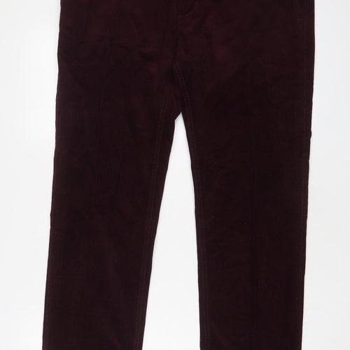 Marks and Spencer Mens Red Cotton Trousers Size 36 in L29 in Regular Zip - Short Leg