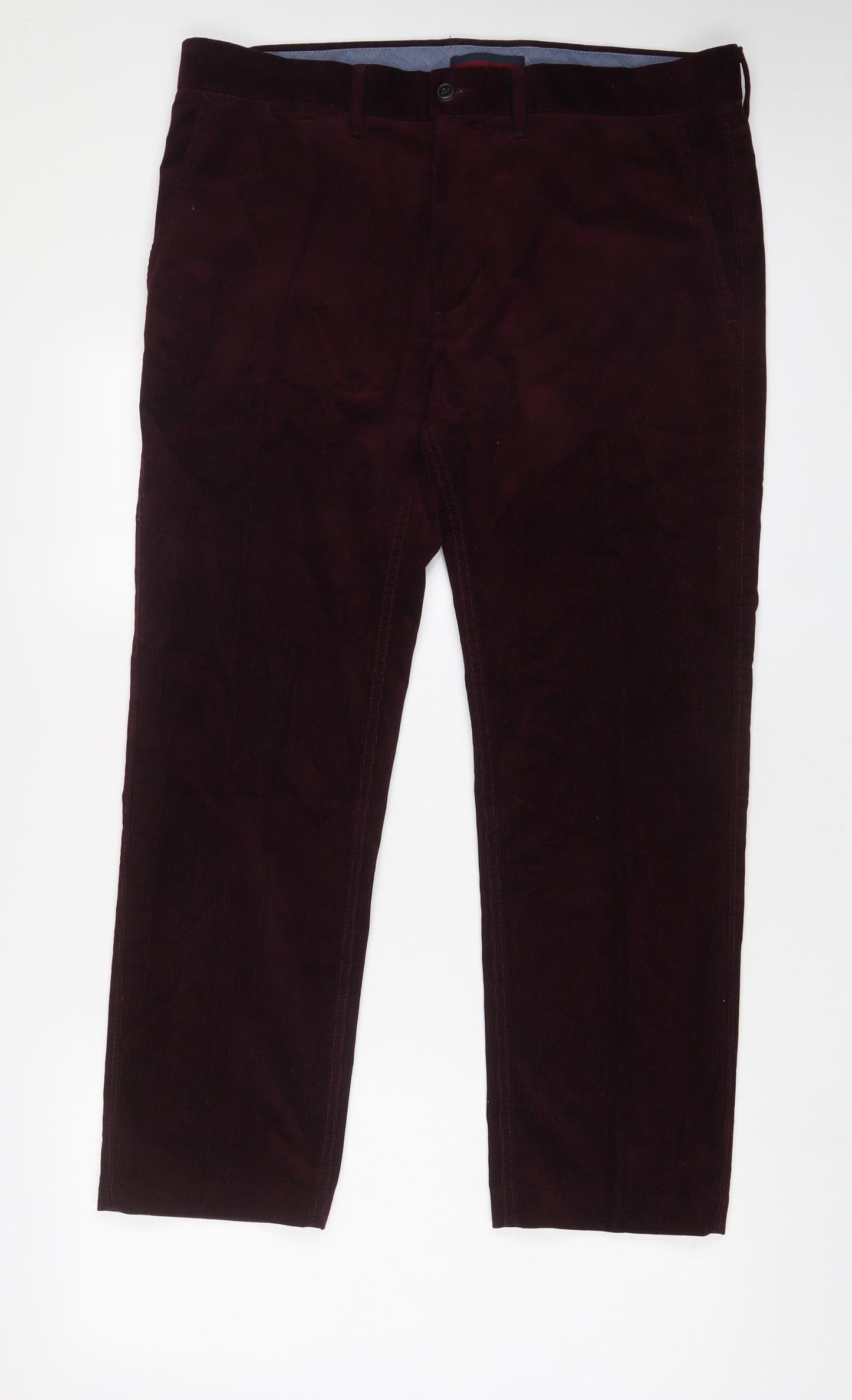 Marks and Spencer Mens Red Cotton Trousers Size 36 in L29 in Regular Zip - Short Leg