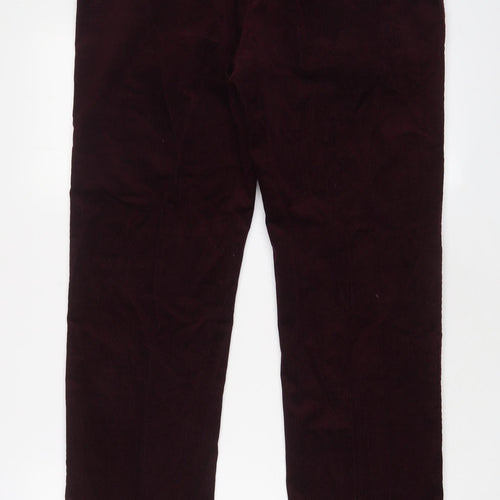 Marks and Spencer Mens Red Cotton Trousers Size 36 in L29 in Regular Zip - Short Leg