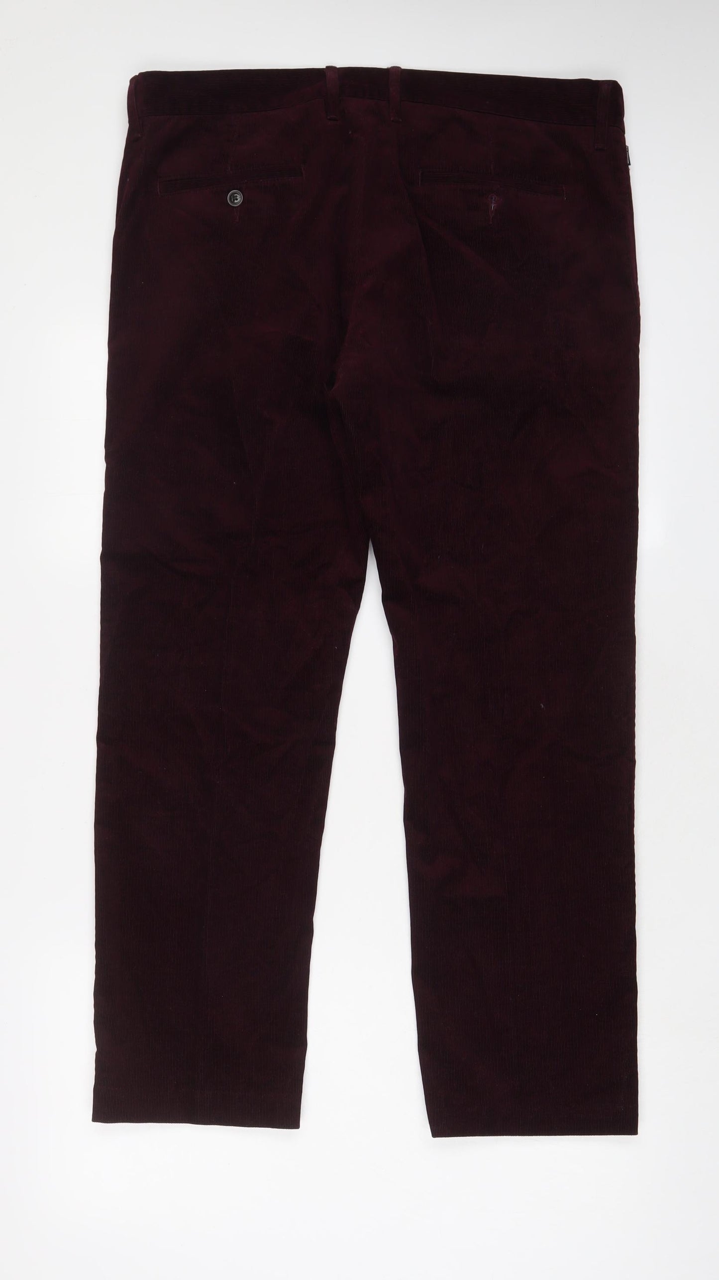 Marks and Spencer Mens Red Cotton Trousers Size 36 in L29 in Regular Zip - Short Leg