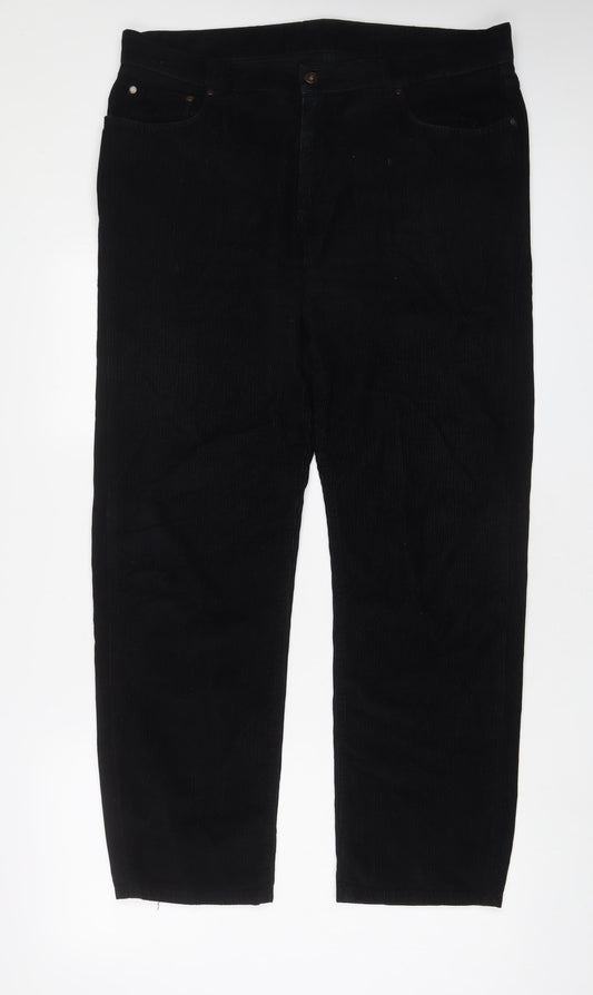 Jaeger Mens Black Cotton Trousers Size 36 in L30 in Regular Zip