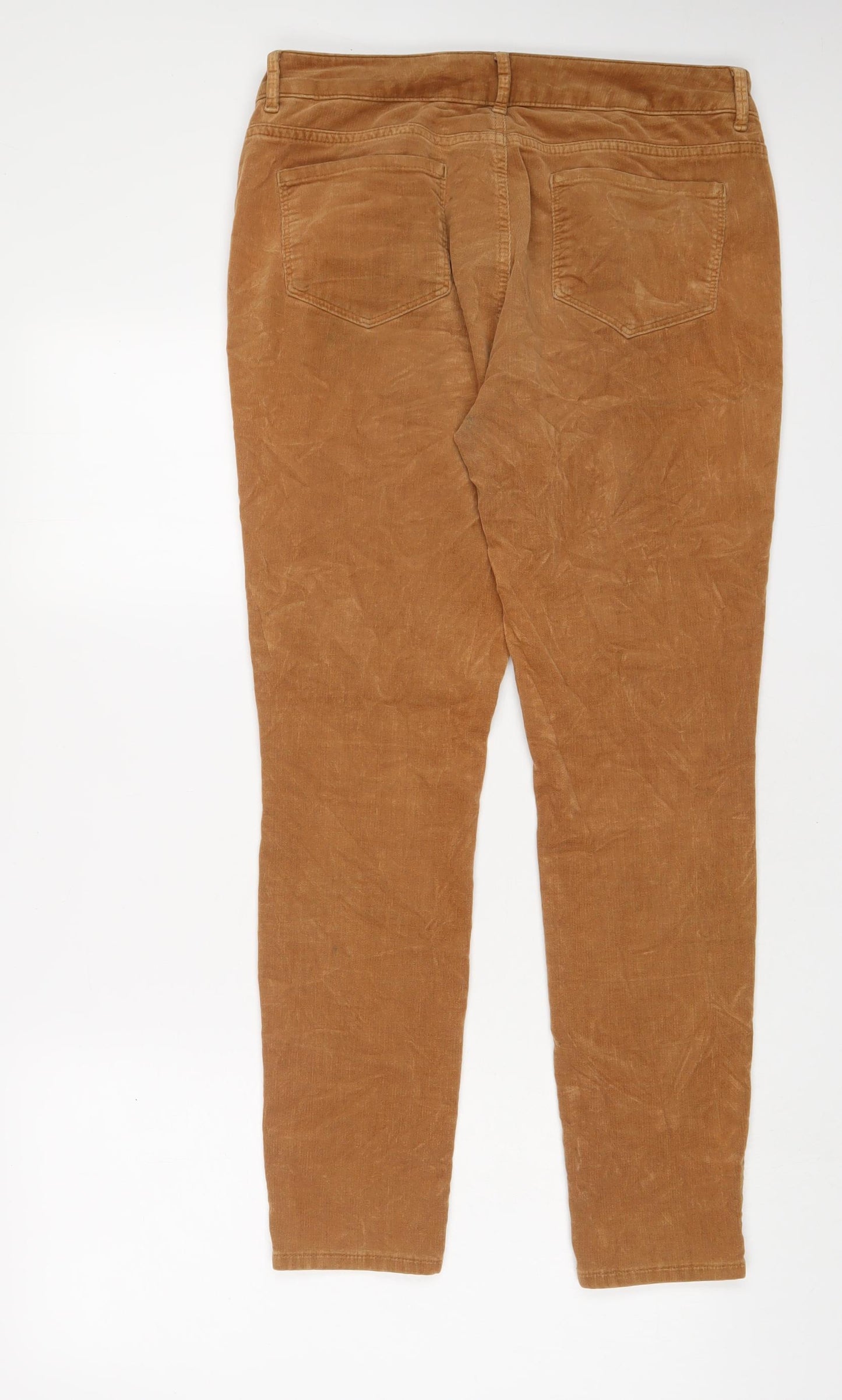 Indigo Womens Brown Cotton Trousers Size 12 L29 in Regular Zip