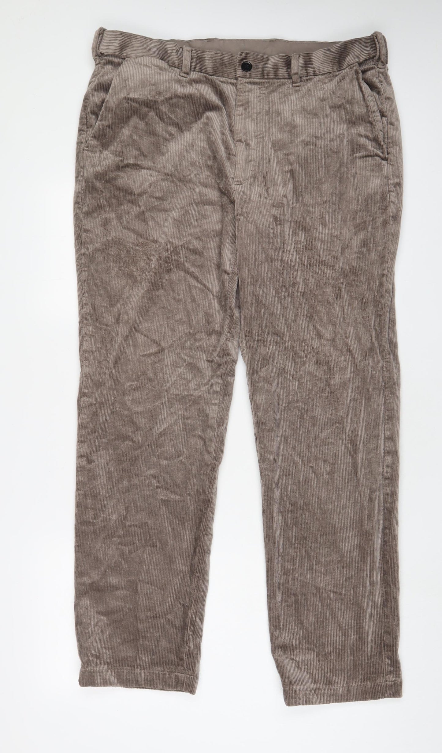 Marks and Spencer Mens Brown Cotton Trousers Size 38 in L33 in Regular Zip - Long Leg