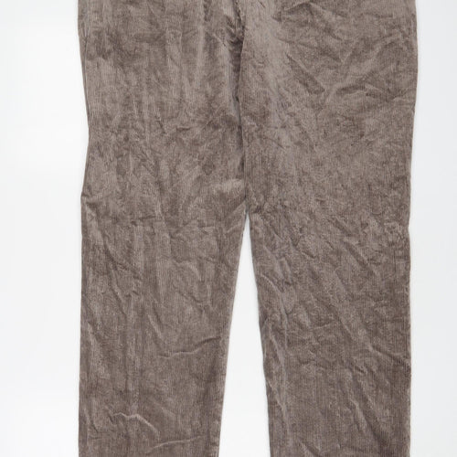 Marks and Spencer Mens Brown Cotton Trousers Size 38 in L33 in Regular Zip - Long Leg