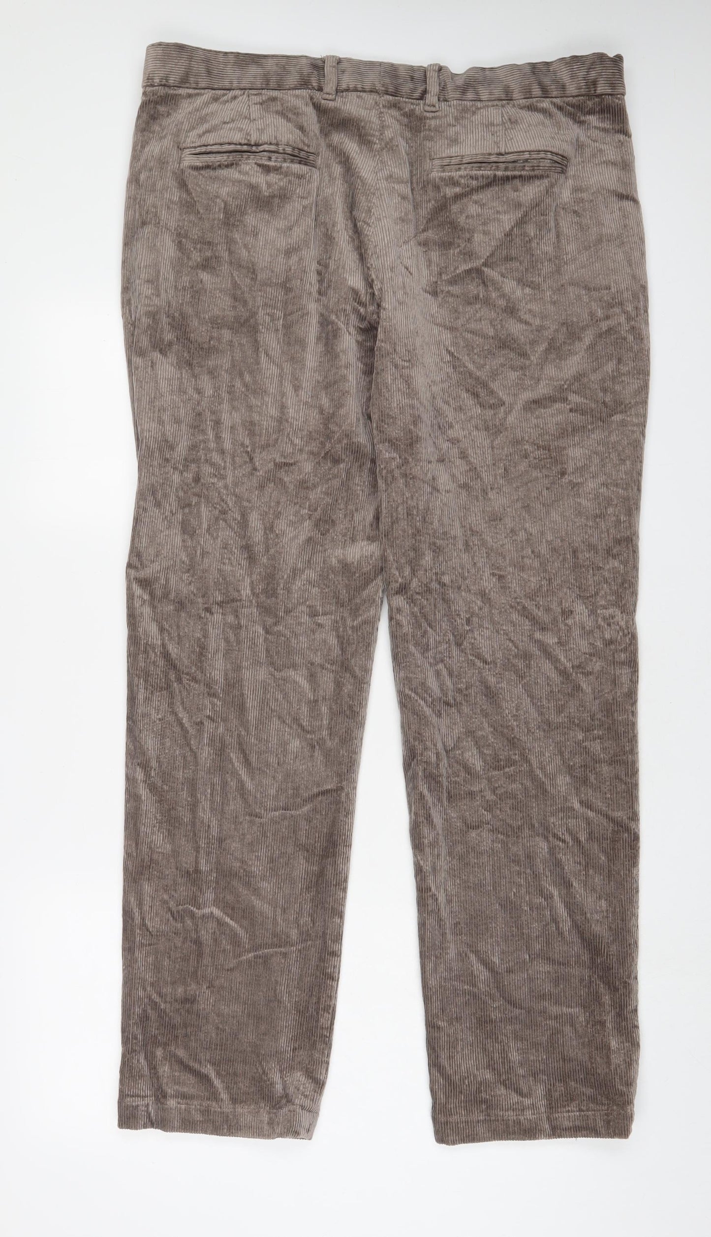 Marks and Spencer Mens Brown Cotton Trousers Size 38 in L33 in Regular Zip - Long Leg