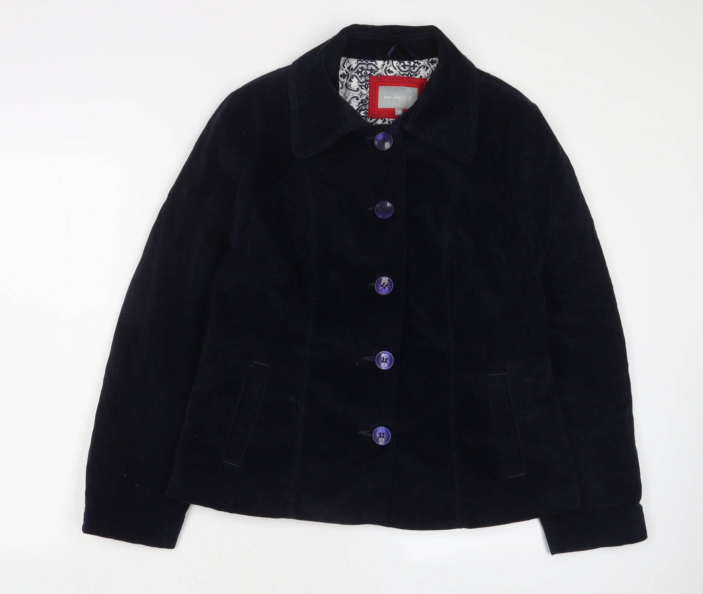 Per Una Womens Blue Jacket Size 18 Button