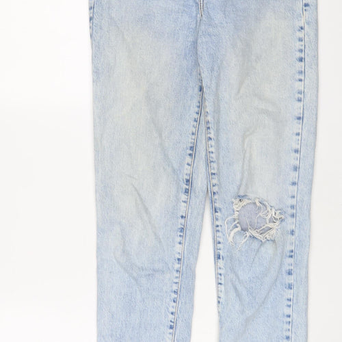 New Look Womens Blue Cotton Mom Jeans Size 8 L29 in Regular Zip