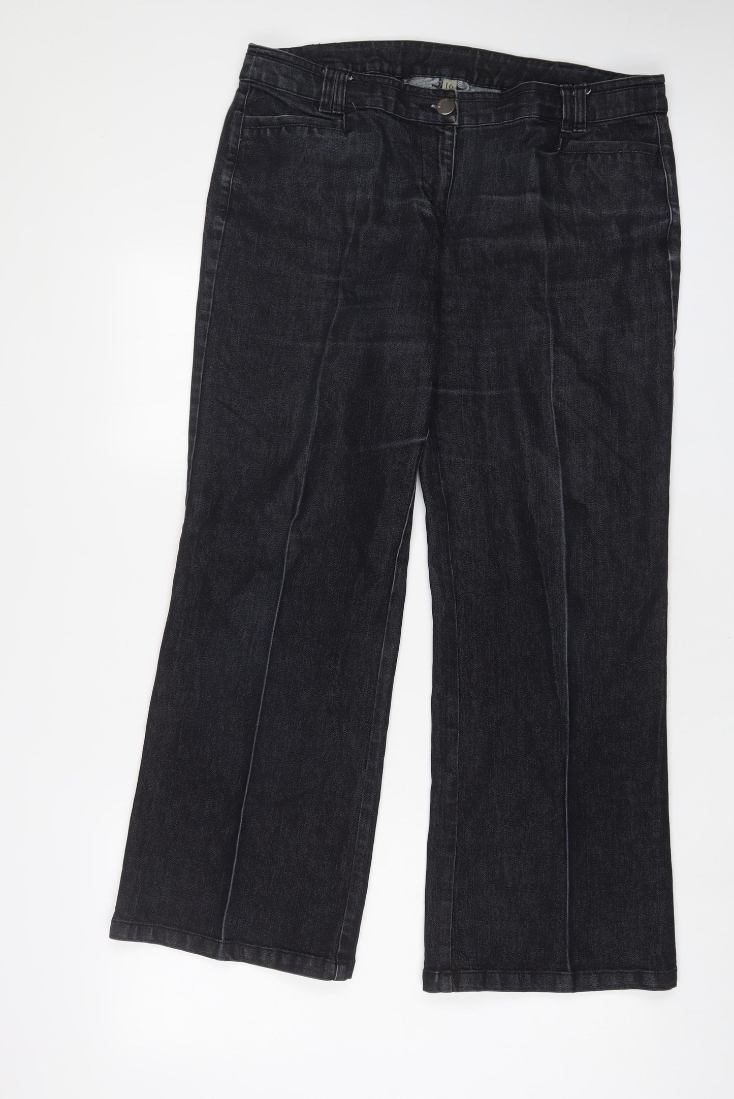Wallis Womens Black Cotton Straight Jeans Size 16 L30 in Regular Zip