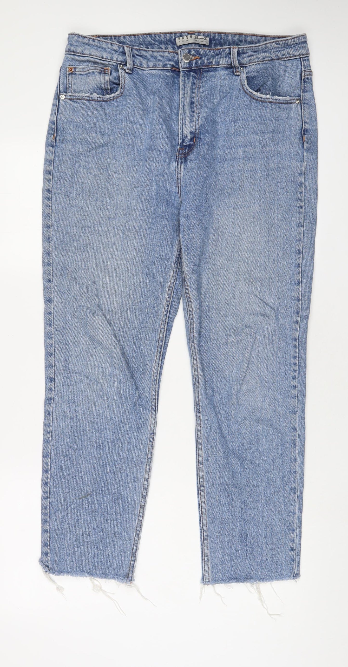 Denim & Co. Womens Blue Cotton Straight Jeans Size 16 L28 in Regular Zip