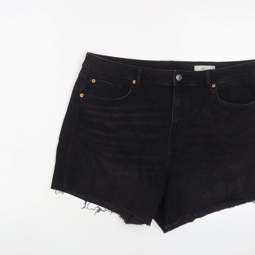 Marks and Spencer Womens Black Cotton Mom Shorts Size 20 L4 in Regular Zip