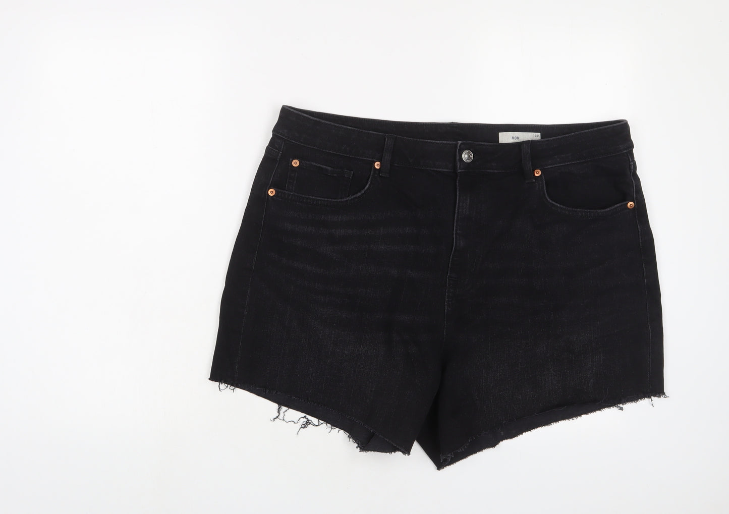 Marks and Spencer Womens Black Cotton Mom Shorts Size 20 L4 in Regular Zip