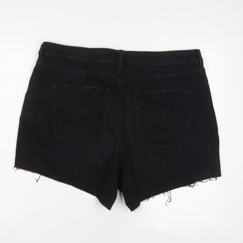 Marks and Spencer Womens Black Cotton Mom Shorts Size 20 L4 in Regular Zip