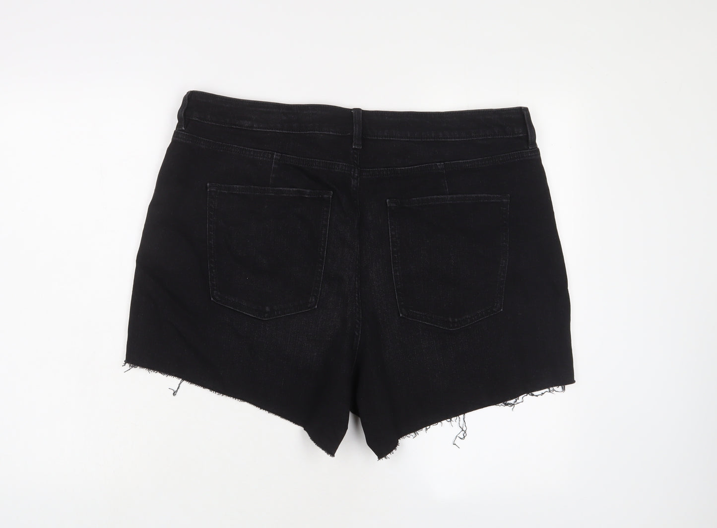 Marks and Spencer Womens Black Cotton Mom Shorts Size 20 L4 in Regular Zip