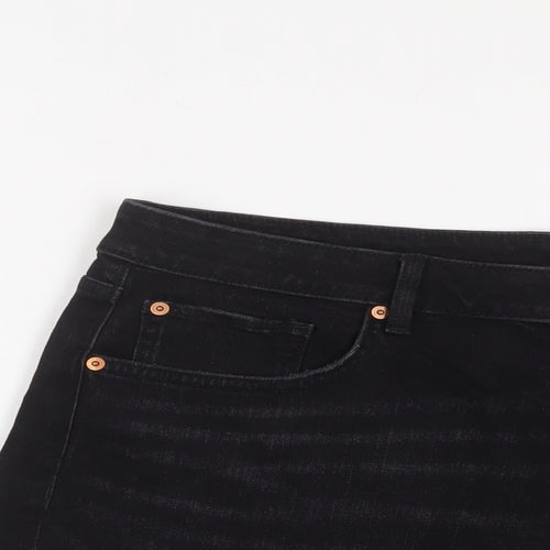 Marks and Spencer Womens Black Cotton Mom Shorts Size 20 L4 in Regular Zip
