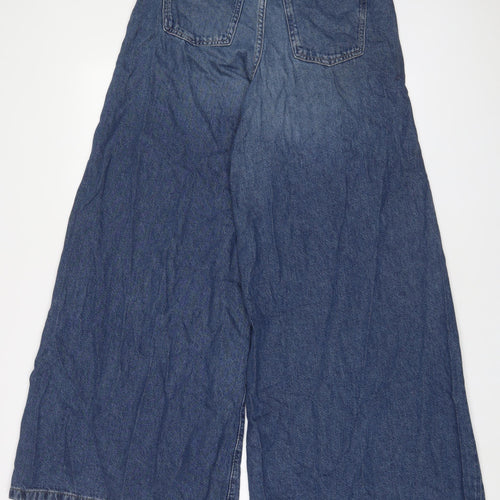 Marks and Spencer Womens Blue Cotton Wide-Leg Jeans Size 8 L31 in Regular Zip