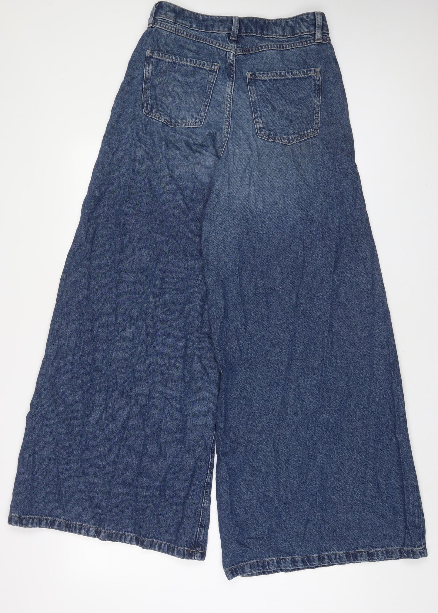 Marks and Spencer Womens Blue Cotton Wide-Leg Jeans Size 8 L31 in Regular Zip