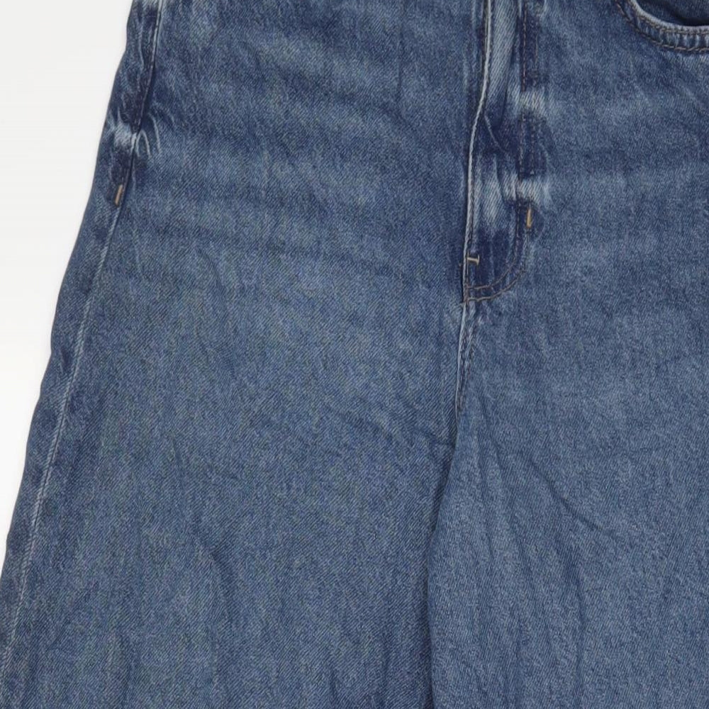 Marks and Spencer Womens Blue Cotton Wide-Leg Jeans Size 8 L31 in Regular Zip