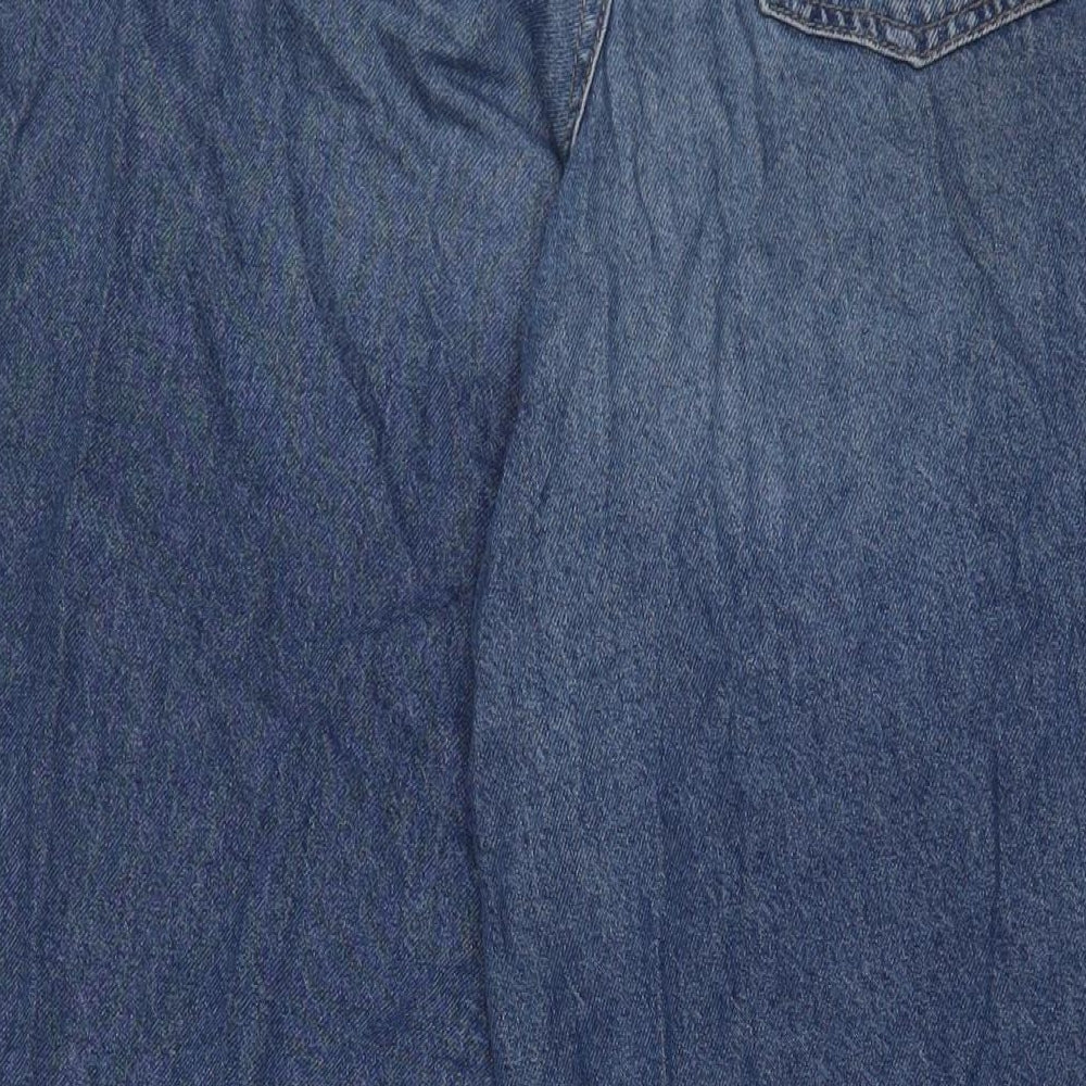 Marks and Spencer Womens Blue Cotton Wide-Leg Jeans Size 8 L31 in Regular Zip