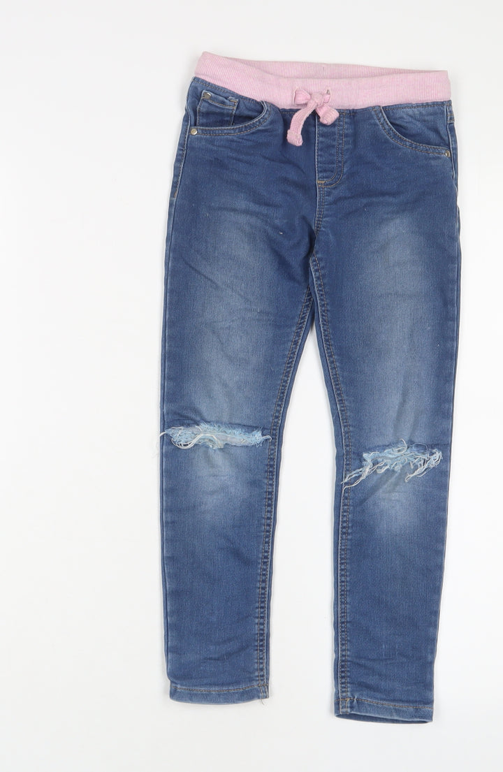 F&F Girls Blue Cotton Skinny Jeans Size 6-7 Years L20 in Regular Pullover