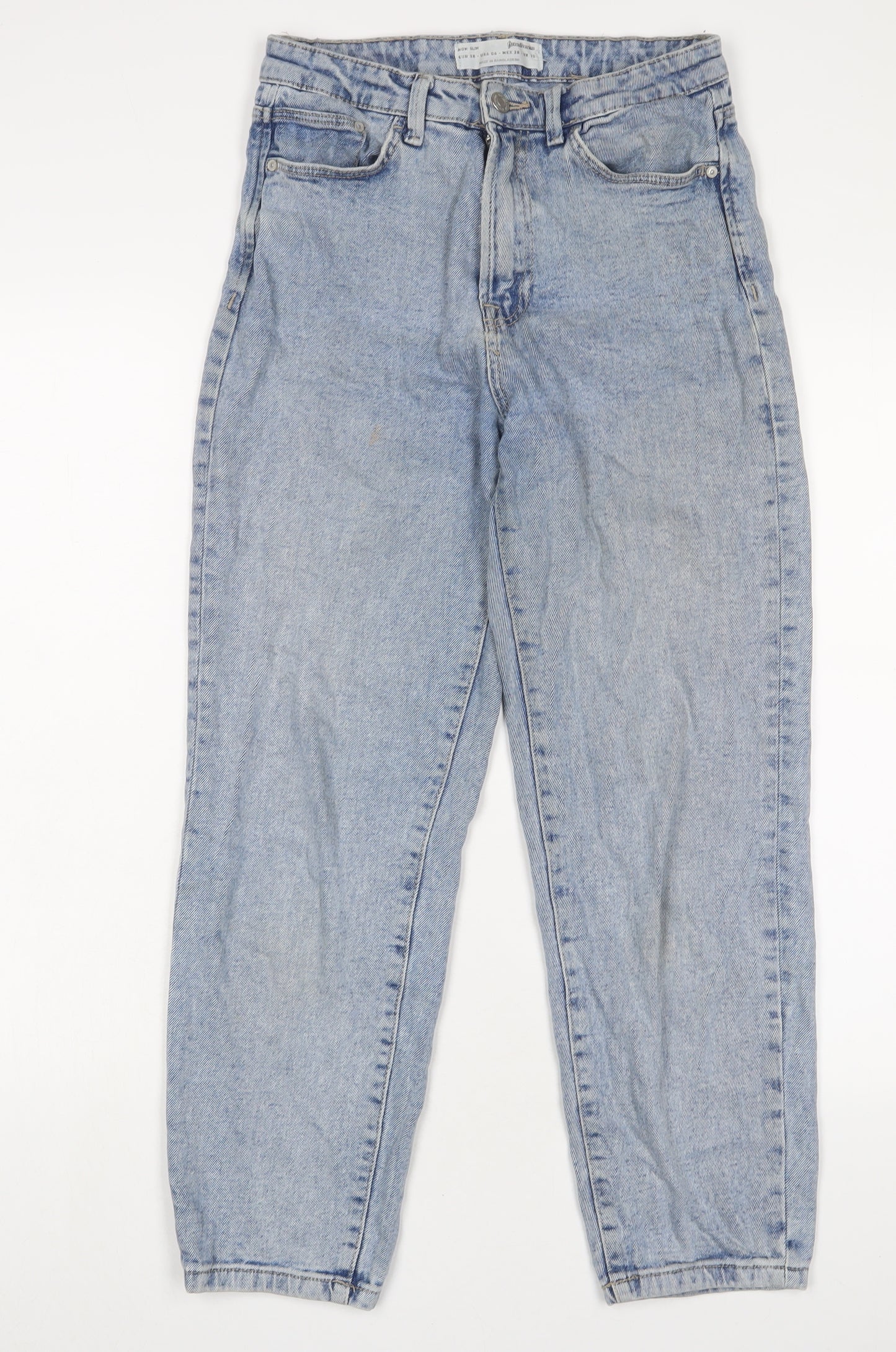Stradivarius Womens Blue Cotton Straight Jeans Size 10 L26 in Regular Zip