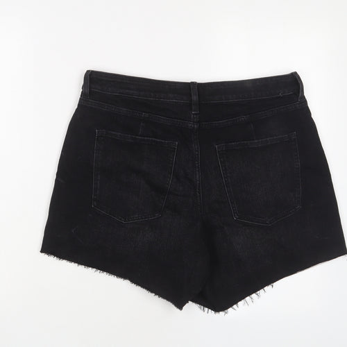 Marks and Spencer Womens Black Cotton Mom Shorts Size 14 L4 in Regular Zip