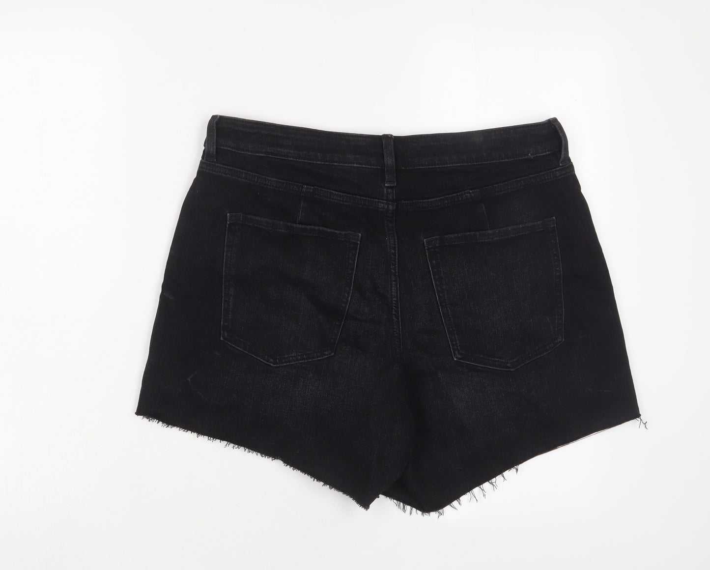 Marks and Spencer Womens Black Cotton Mom Shorts Size 14 L4 in Regular Zip